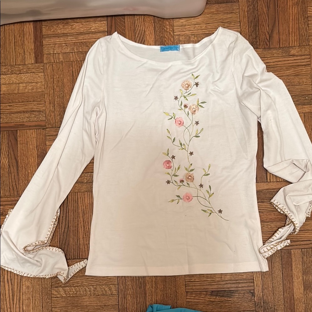 Floral Embroidered White Top